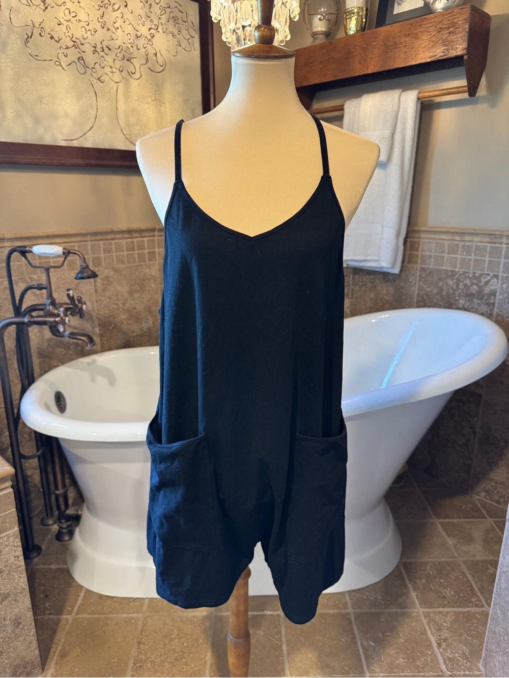 Unbranded Black Spaghetti Strap Romper with Pockets size large